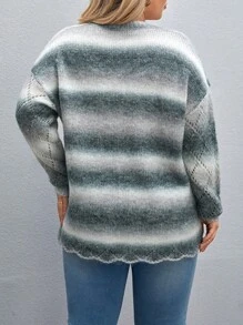 SHEIN LUNE 渐变镂空针织落肩毛衣套头衫秋冬毛衣 - 彩色 - 查看 2