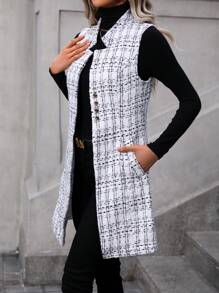 SHEIN Frenchy 格紋印花無袖外套 - 白色 - 查看 4