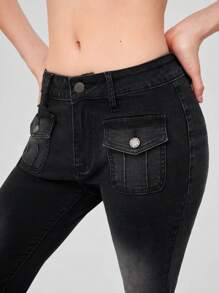 Forever 21 Flap Pocket Flare Leg Jeans - Black - View 6