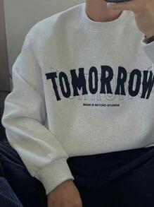 DAZY Men Letter Graphic Drop Shoulder Sweatshirt - Light Grey - View 5