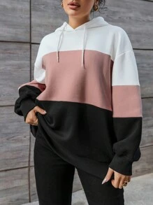 RueChic 大码拼色落肩抽绳连帽衫 - 彩色 - 查看 6