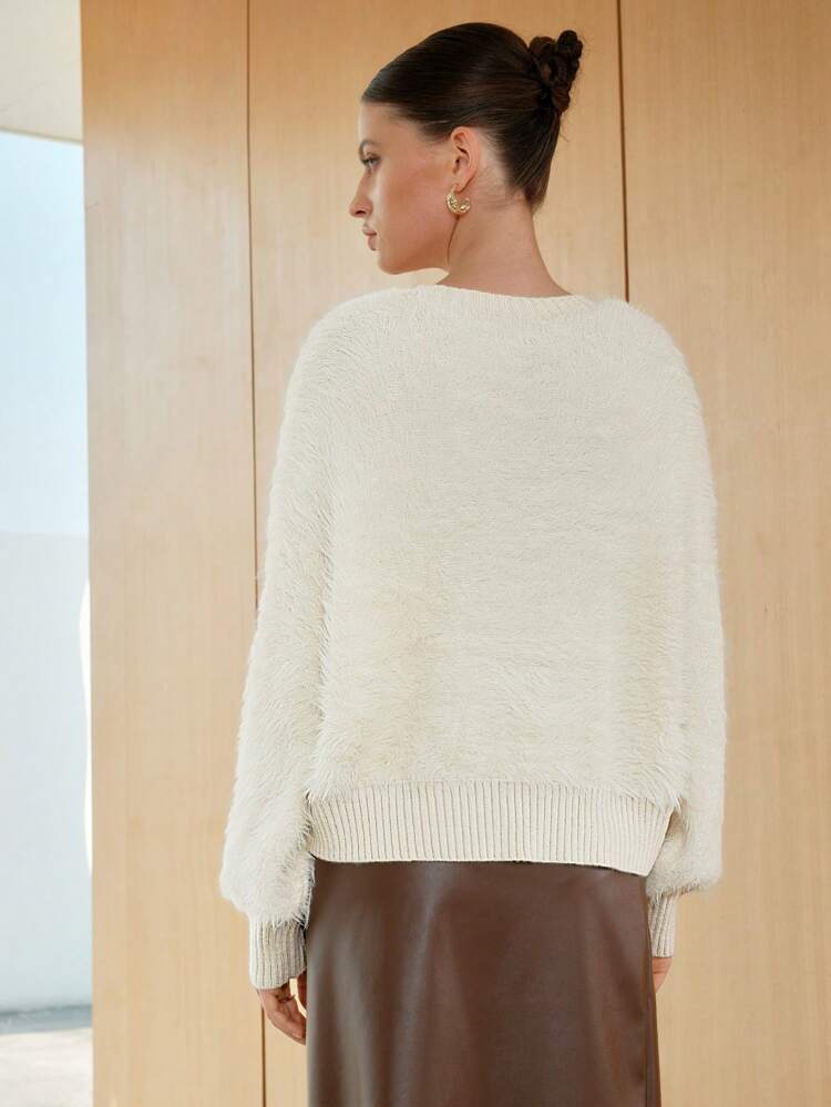 Solid Cable Knit Drop Shoulder Knit Pullover Fall Winter Sweater