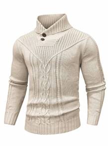 Manfinity Homme Men Cable Knit Turtleneck Sweater - Khaki - View 1
