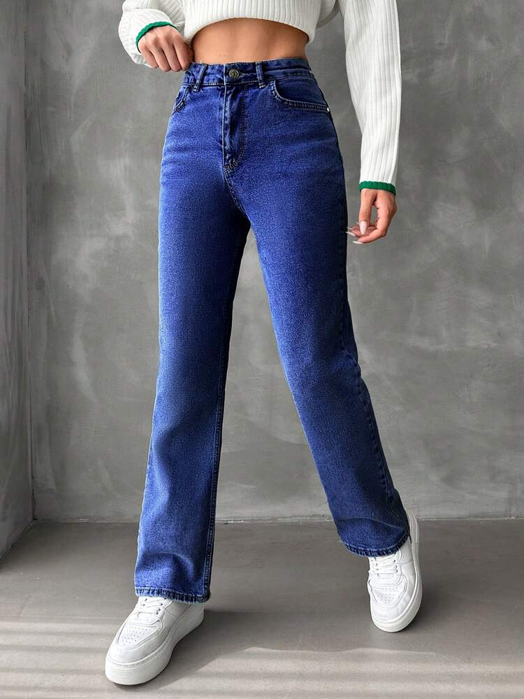 EURMUSE Slant Pocket Straight Leg Jeans - Dark Wash - View 6