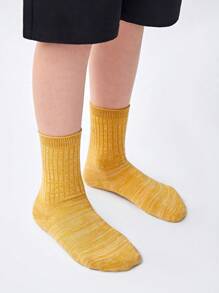 SHEIN 1 Pair Of Yellow Double-needle Mid-calf Socks - Yellow - View 6