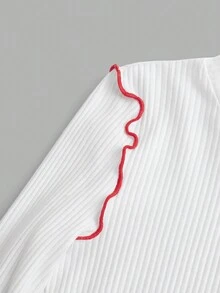 女孩街頭風格針織圓領長袖運動上衣 - 白色 - 查看 3