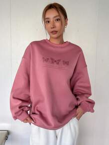 DAZY Slogan Graphic Drop Shoulder Sweatshirt,Fall Clothes - Watermelon Pink - View 3