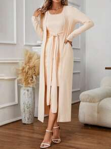 SHEIN Clasi unicolor Vestido tank & con parte delantera abierta Abrigo