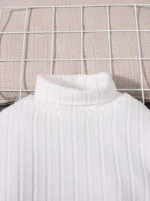 SHEIN Young Boy Casual Comfortable Knitted Turtleneck Shirt With Labeling Long Sleeve - White - View 4