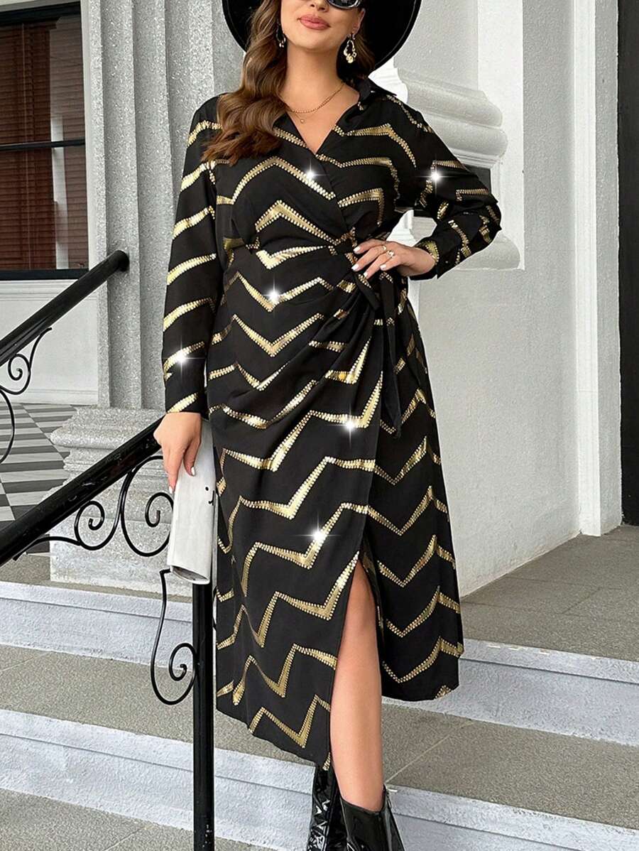 EMERY ROSE Plus Tie Side Sequin  Wrap Dress - Multicolor - View 1