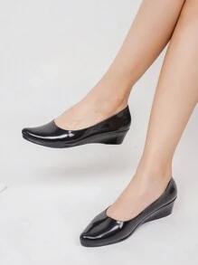 新款女士休闲鞋，时尚尖头低跟工作鞋，低帮舒适便鞋，带封闭式鞋头设计 - 黑色 - 查看 2