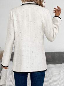 SHEIN Privé 撞色滾邊雙排釦西裝外套 - 白色 - 查看 2