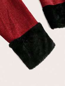 SHEIN Clasi Plus Borg Collar Fuzzy Cuff Tweed Overcoat - Red - View 4