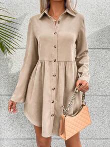 Breezaya Vestido smock de manga enrollada con botón con botón delantero