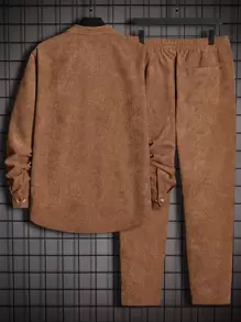 Manfinity VCAY Loose Fit 2pcs/Set Men's Knitted Casual Long Sleeve Shirt And Pants Suit