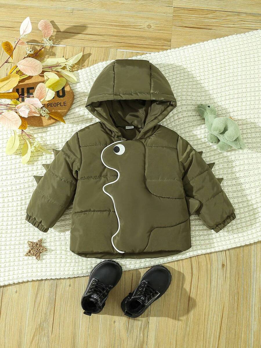 Infant Boys' Winter Fun & Cute Dinosaur Shaped Thick Padded Coat Jacket - Army Green - View 1