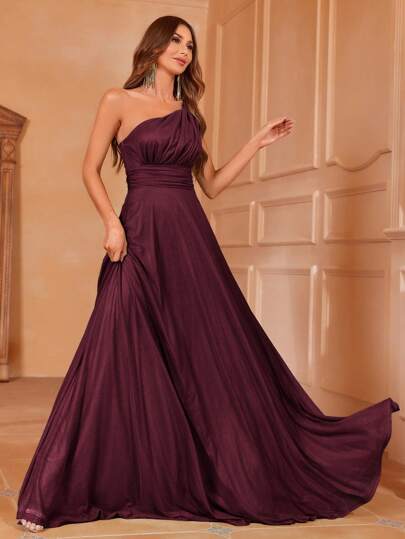 Faeriesty Elegant One-Shoulder Formal Evening Dress With Fitted Waist & Flowing Skirt – Elegant Spring-Summer Maxi Gown For Red Carpet, Weddings, Galas, Upscale Parties