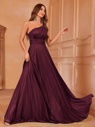 Faeriesty Women Elegant Elegant One-Shoulder Formal Evening Dress With Fitted Waist & Flowing Skirt – Elegant Spring-Summer Maxi Gown For Red Carpet, Weddings, Galas, Upscale Parties,Summer Holiday Outfits