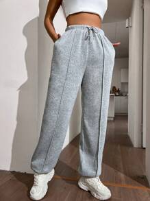 SHEIN Unity Drawstring Waist Seam Detail Slant Pocket Sweatpants - Grey - View 1