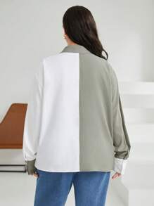 Mulvari Plus Two Tone Drop Shoulder Button Front Shirt - Multicolor - View 3