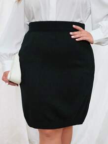 SHEIN Clasi Plus Solid High Waist Knit Skirt