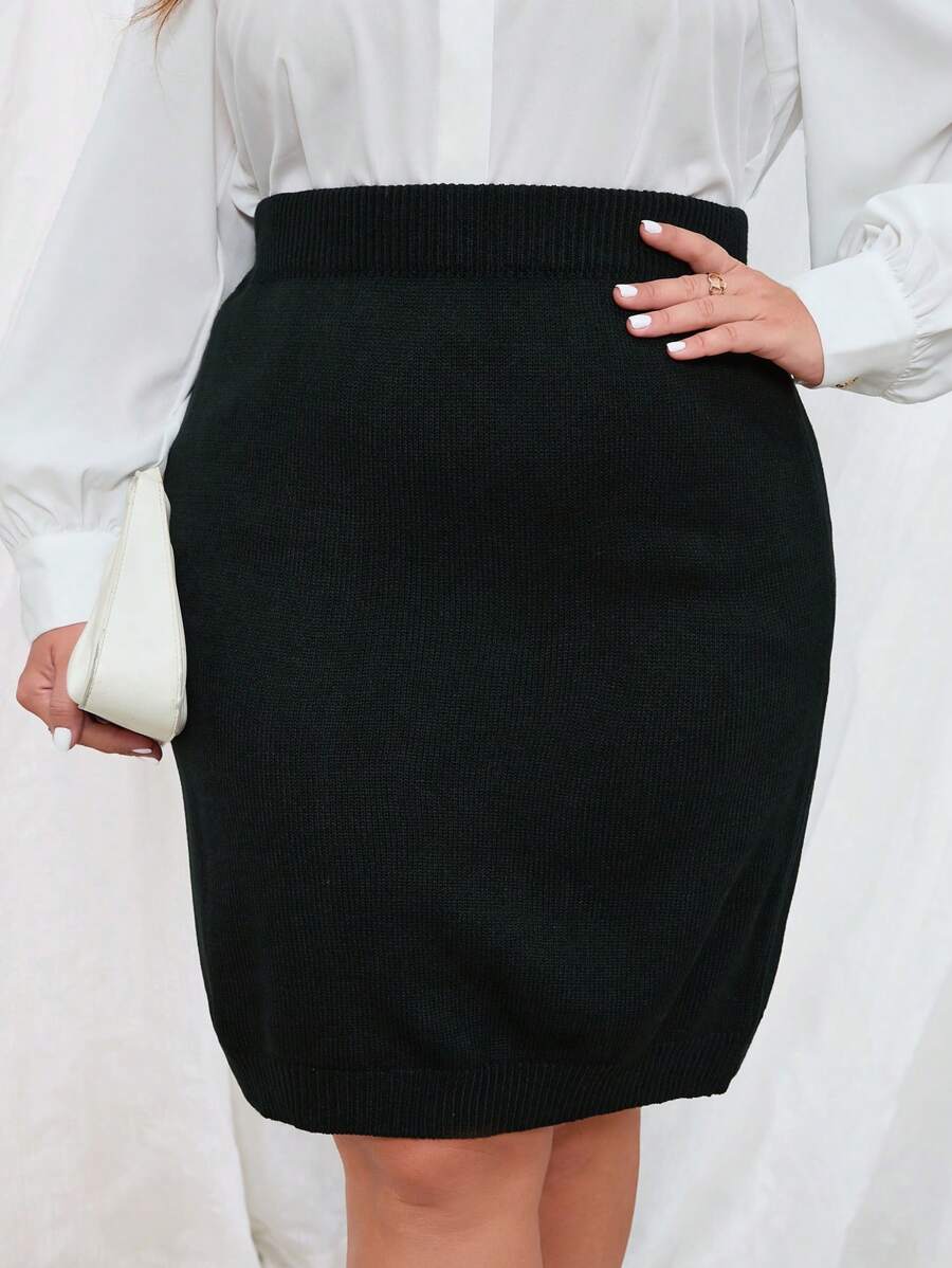SHEIN Clasi Plus Solid High Waist Knit Skirt