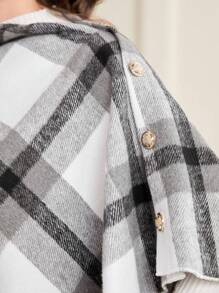 Modelyn 格紋印花蝙蝠袖不對稱下擺斗篷大衣 - 彩色 - 查看 8