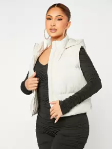 SHEIN SXY Zip Up Hooded Vest Coat - Apricot - View 7
