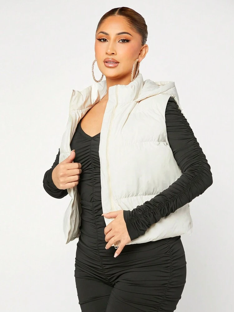 Zip Up Hooded Vest Coat