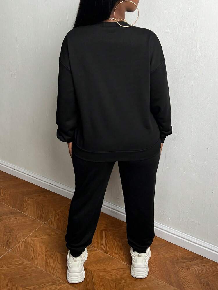 Slogan Graphic Drop Shoulder Sweatshirt & Sweatpants