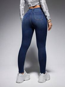 SHEIN EZwear High Waist Skinny Jeans - Blue - View 3