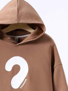 SHEIN 青少年男孩字母和问号印花落肩卫衣 - 駝色 - 查看 3