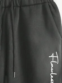 RueChic Men Letter Graphic Sweatshirt & Sweatpants - Dark Grey - View 5