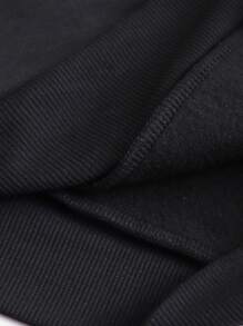 男士骷髏頭和字母圖案加絨內裏連帽衫 - 黑色 - 查看 6