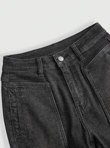 ROMWE Fairycore Solid Flare Leg Jeans - Black - View 4