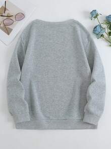 SHEIN EZwear Plus Letter Graphic Thermal Lined Sweatshirt - Grey - View 2