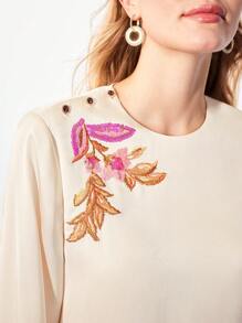 MOTF PREMIUM ÁO THÊU HOA VÁY THỜI TRANG - Màu be - Xem 3