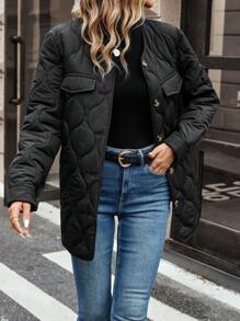 SHEIN Frenchy Của phụ nữ Flip Chi tiết & Nút Khép kín Áo khoác bông Áo khoác - màu đen - Xem 1