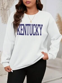 SHEIN EZwear Plus Letter Graphic Drop Shoulder Sweatshirt - White - View 4