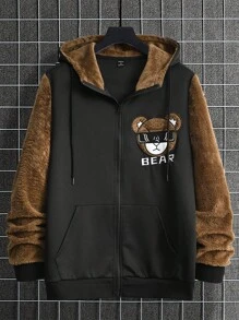 Manfinity Nam Gấu Và Mẫu chữ Dây kéo Dây rút áo có mũ Áo khoác - màu nâu - Xem 4