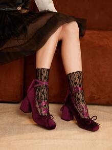 SheIn MOD Gót dày Giầy Ballet - Màu Đỏ Sâu - Xem 5