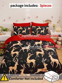 3pcs Christmas Duvet Cover Full Size, Deer Pattern Bedding Set Including 2 Pillowcases And 1 Duvet Cover For All Seasons - Multicolor - View 6