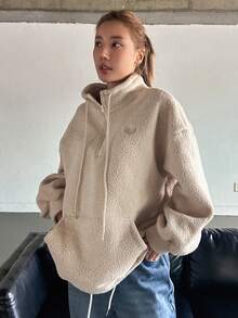 DAZY Áo nỉ nửa vạt có khóa kéo - Màu Khaki - Xem 7