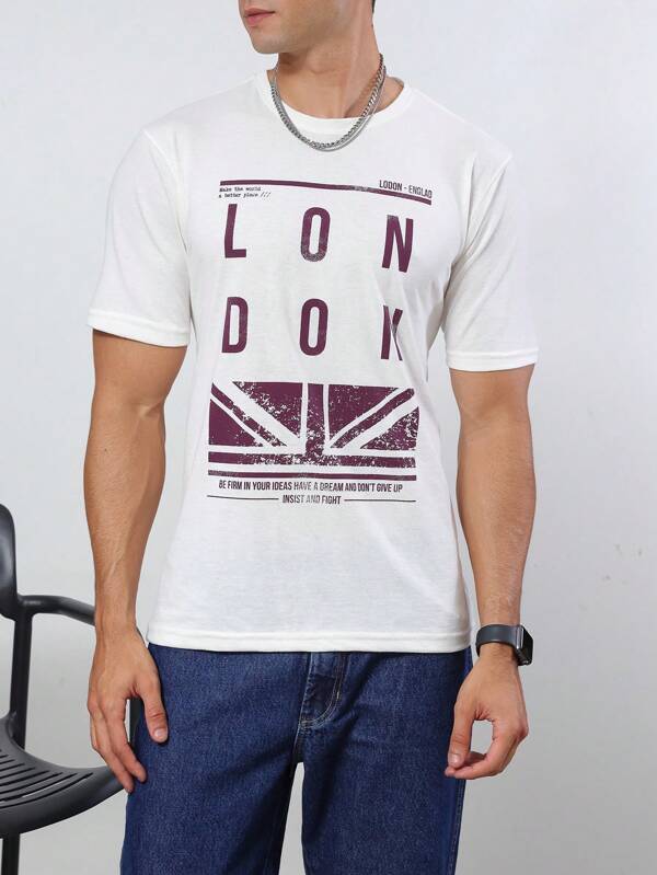 SHEIN Camiseta De Malha De Manga Curta Com Estampa Masculina Da Shein