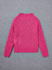 Tween Girl Mock Neck Drop Shoulder High Low Hem Sweater - Hot Pink - View 2