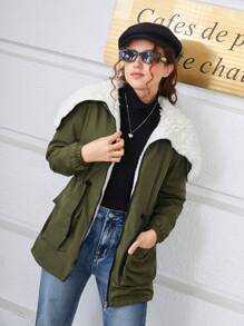 Thiếu niên Cô gái Giải trí Ngoài trời Màu xanh lá Chống gió Sang trọng Áo khoác Đối với Cắm trại Và Cao đẳng - xanh quân đội - Xem 1