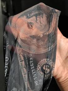 SHEIN ICON Mock Neck Dollar Mesh Bodycon Dress Without Lingerie - Black - View 4