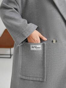 Mulvari Plus Double Pocket Letter Patched Detail Drop Shoulder Overcoat - Dark Grey - View 6