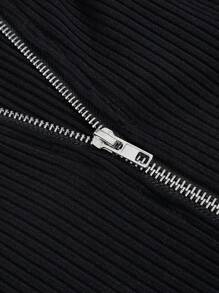 SHEIN EZwear Plus Borg Collar Zip Up Jacket - Black - View 6