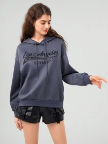 Forever 21 字母圖案下垂肩束帶連帽衫 - 灰色 - 查看 5